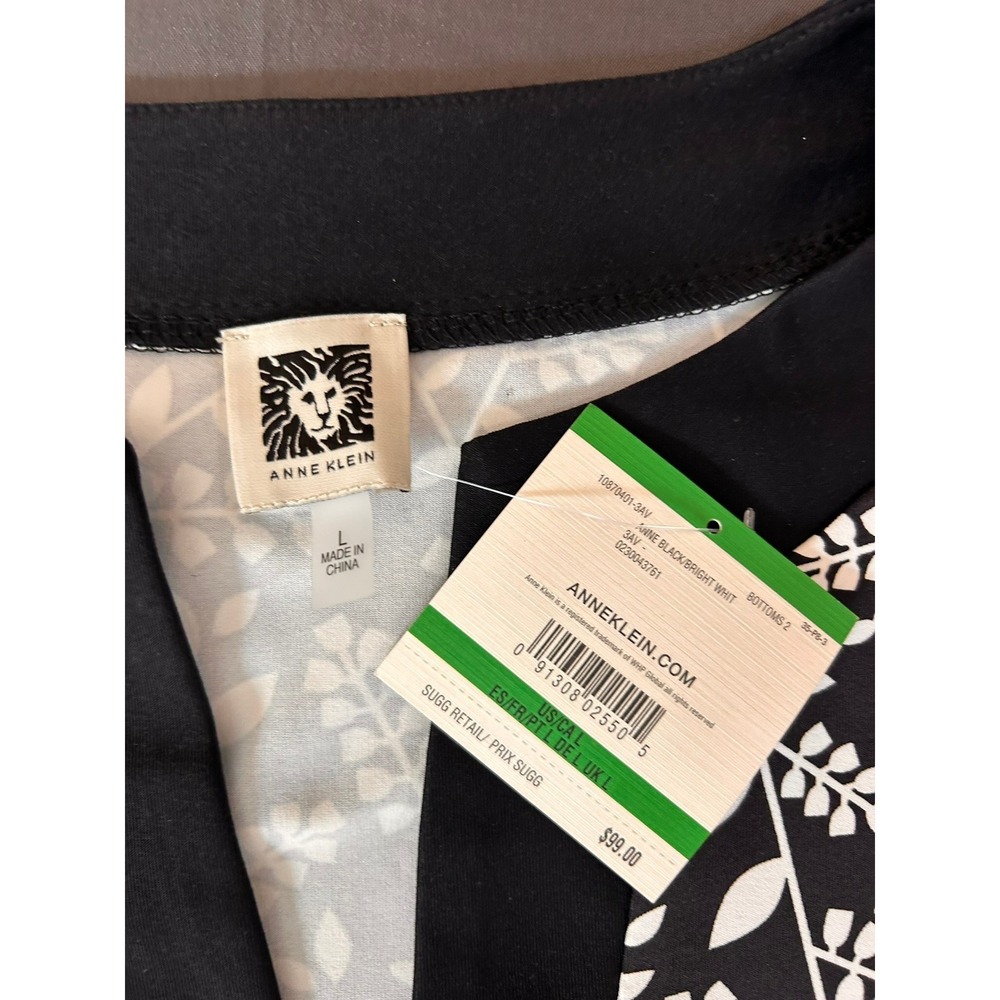 NWT ANNE KLEIN Womens Black White Leaf Print V Neck Tunic Dress Large L MSRP $99 - Picture 3 of 8